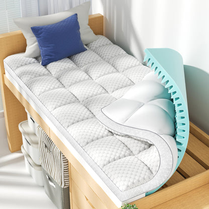 BEDELITE Dorm Room Essentials, Dual Layer 4 Inch Twin XL Memory Foam Mattress Topper for College Students Back to School, 2 Inch Pillow Top Mattress Pad and 2 Inch Cooling Gel Foam for Pressure Relief