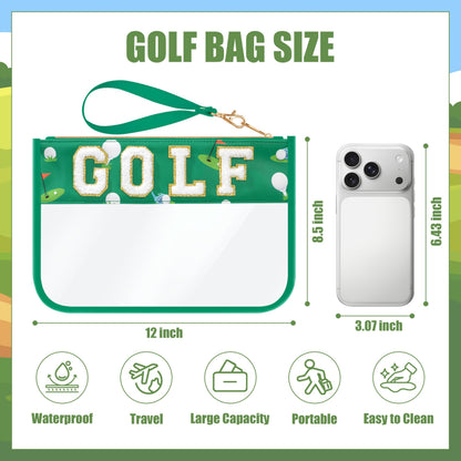 BuyCard Soccer Gift Makeup Bag with Chenille Letter Patch, Clear Cosmetic Pouch PVC Organizer Purse, Waterproof Travel Bag, Portable Toiletry Storage Bag for Her Friends