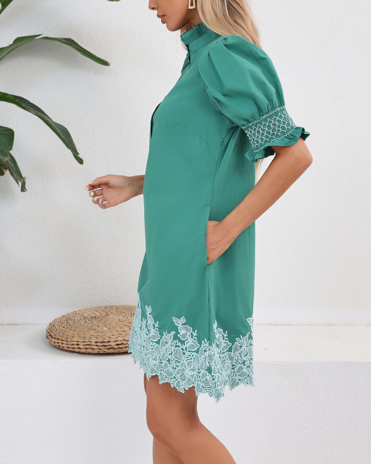 YEXPINE Women's Summer Embroidered Mini Dress