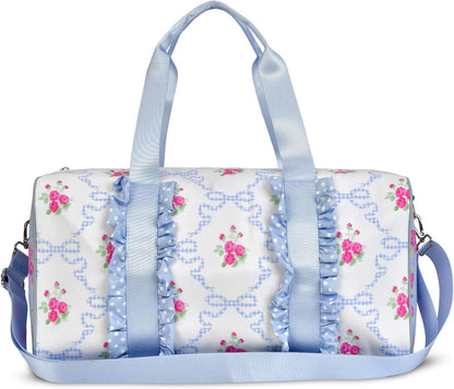 iscream 17" x 10" Duffle Bag with Double Handles, Removable, Adjustable Should Strap and Ruffle Accents - Vintage Vibes