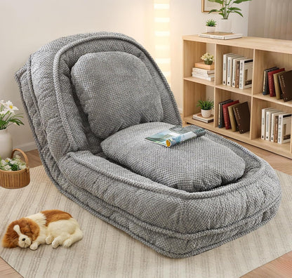 Upholstered Convertible Lounge Chair with 2 Soft Pillows