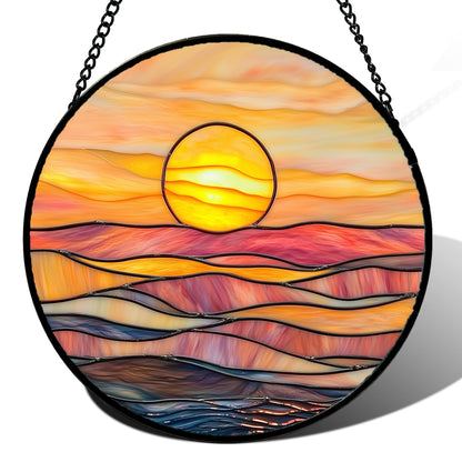 Stained Glass Window Hanging - Golden Christmas Tree Suncatcher for Doors Home Christmas Decoration Winter Sun Catcher Thanksgiving New Year Birthday Gifts for Women Men Mom Nana Girl 7.8 in