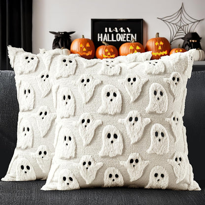 MIULEE Cute Ghost Halloween Pillow Covers 20x20 Inch Set of 2 White | Soft Plush Faux Fur Throw Pillows Spooky Fall Decorative Cushion Covers for Couch Sofa Bed Porch Living Room