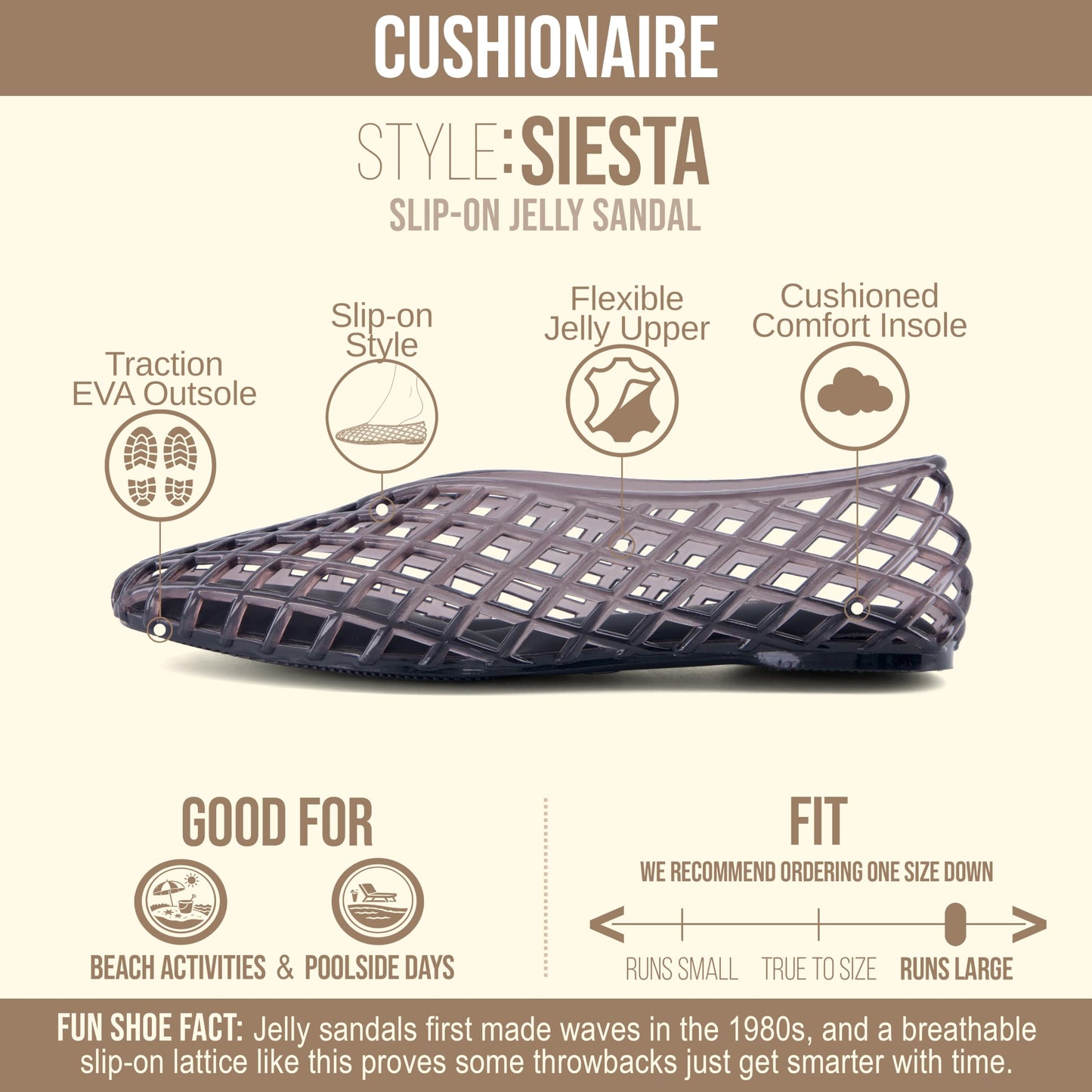 CUSHIONAIRE Siesta Modern Lattice Ballet Flats for Women, Comfortable Slip On Pointed Toe Womens Jelly Shoes