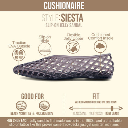 CUSHIONAIRE Siesta Modern Lattice Ballet Flats for Women, Comfortable Slip On Pointed Toe Womens Jelly Shoes