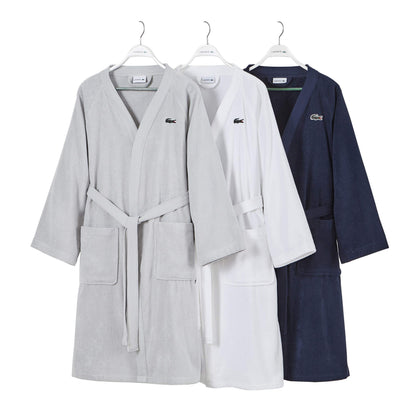 Lacoste Classic Pique Bath Robe, 100% Soft Cotton Terry, Unisex Adult Bathrobe, Absorbent & Quick Drying, One Size Fits Most
