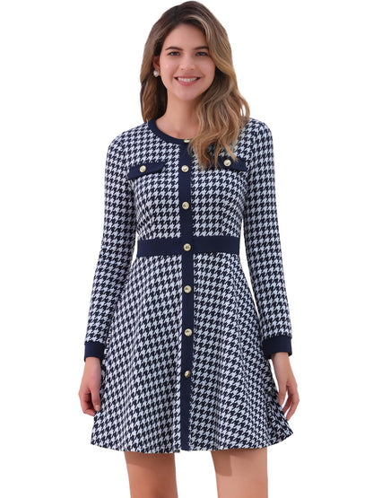 Allegra K Women's Houndstooth Plaid A-Line Elegant Business Work Dress