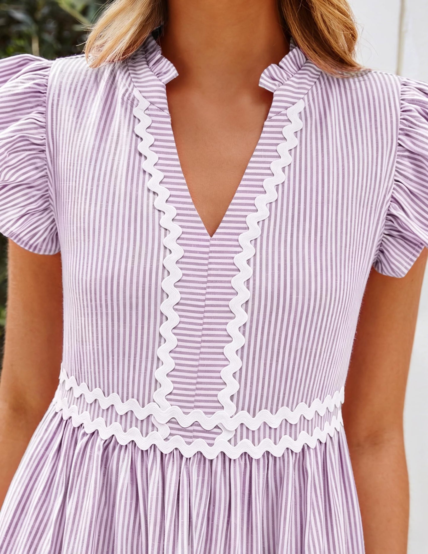 ZESICA Women's Casual Striped Mini Dress
