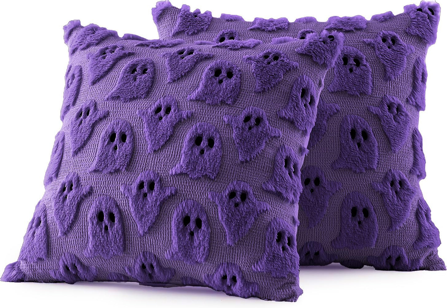 MIULEE Cute Ghost Halloween Pillow Covers 20x20 Inch Set of 2 White | Soft Plush Faux Fur Throw Pillows Spooky Fall Decorative Cushion Covers for Couch Sofa Bed Porch Living Room