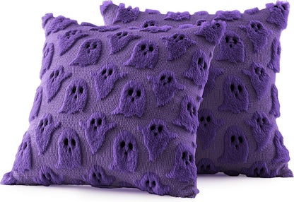 MIULEE Cute Ghost Halloween Pillow Covers 20x20 Inch Set of 2 White | Soft Plush Faux Fur Throw Pillows Spooky Fall Decorative Cushion Covers for Couch Sofa Bed Porch Living Room