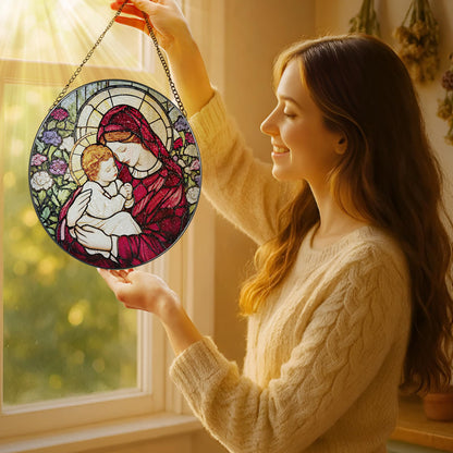 8-Inch Jesus with Cardinals Suncatcher Ornament, Stained Glass Window Hanging & Religious Christmas Ornament, Christian Window Decor — Memorial Gift, Christian Gifts for Her, Religious Gifts