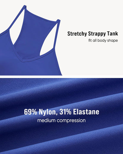 OMKAGI Racerback Workout Tops for Women Built in Bra Cute Open Back V Neck Longline Sports Bra Top