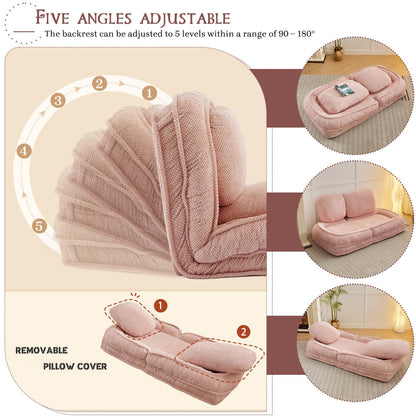 Upholstered Convertible Lounge Chair with 2 Soft Pillows
