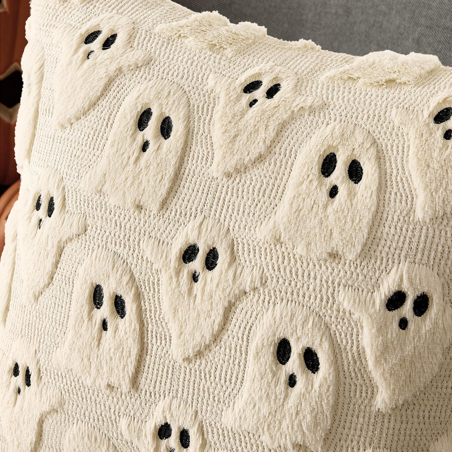 MIULEE Cute Ghost Halloween Pillow Covers 20x20 Inch Set of 2 White | Soft Plush Faux Fur Throw Pillows Spooky Fall Decorative Cushion Covers for Couch Sofa Bed Porch Living Room