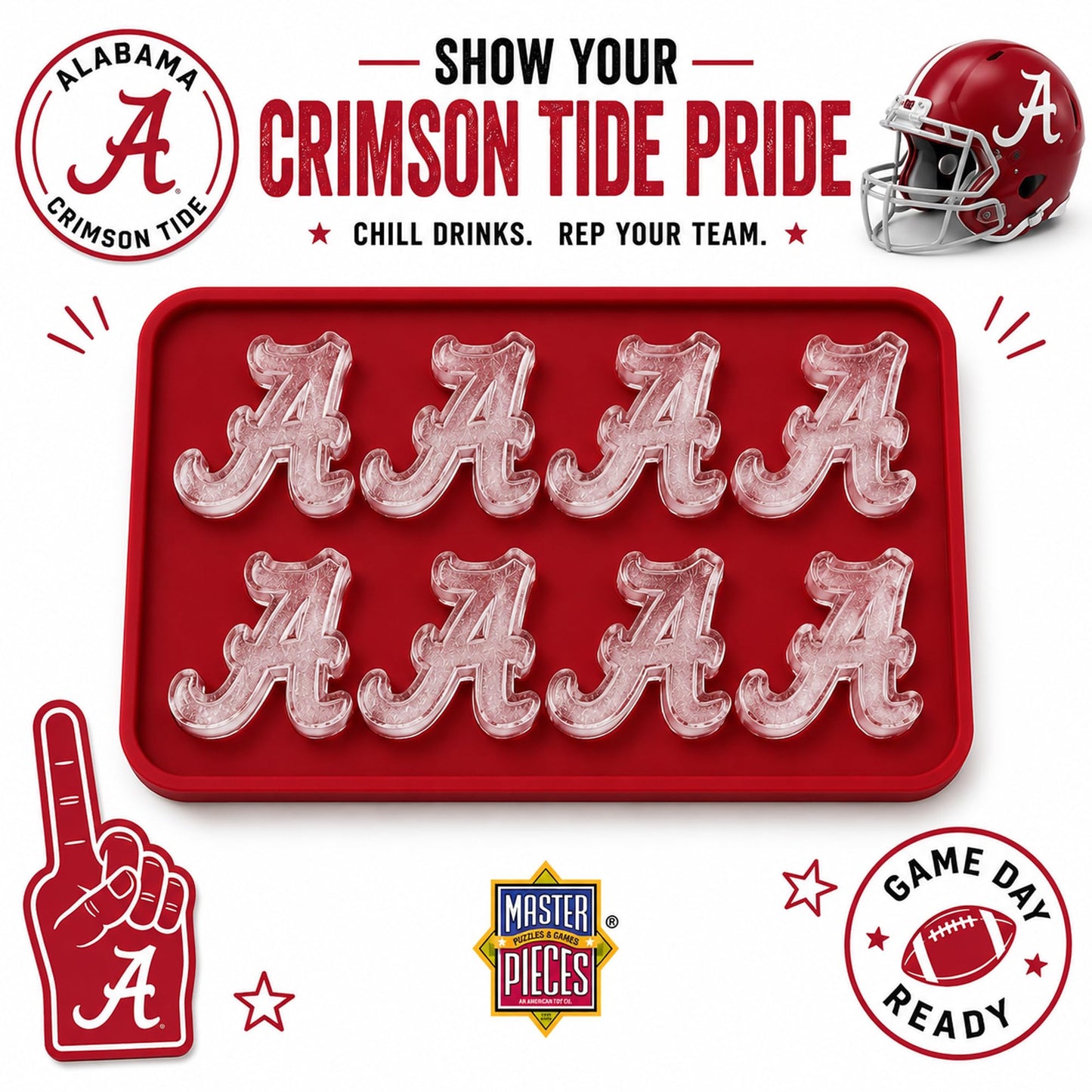 Masterpieces Fanpans Ncaa Alabama Crimson Tide Silicone Ice Cube Tray Set - Fun Alabama Merchandise, Dishwasher Safe
