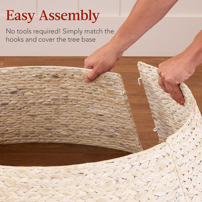 Best Choice Products 42in Christmas Tree Collar, Woven Hyacinth 4-Piece Holiday Rattan Tree Skirt Accessory for Home w/Cord Cut-Out - Chestnut