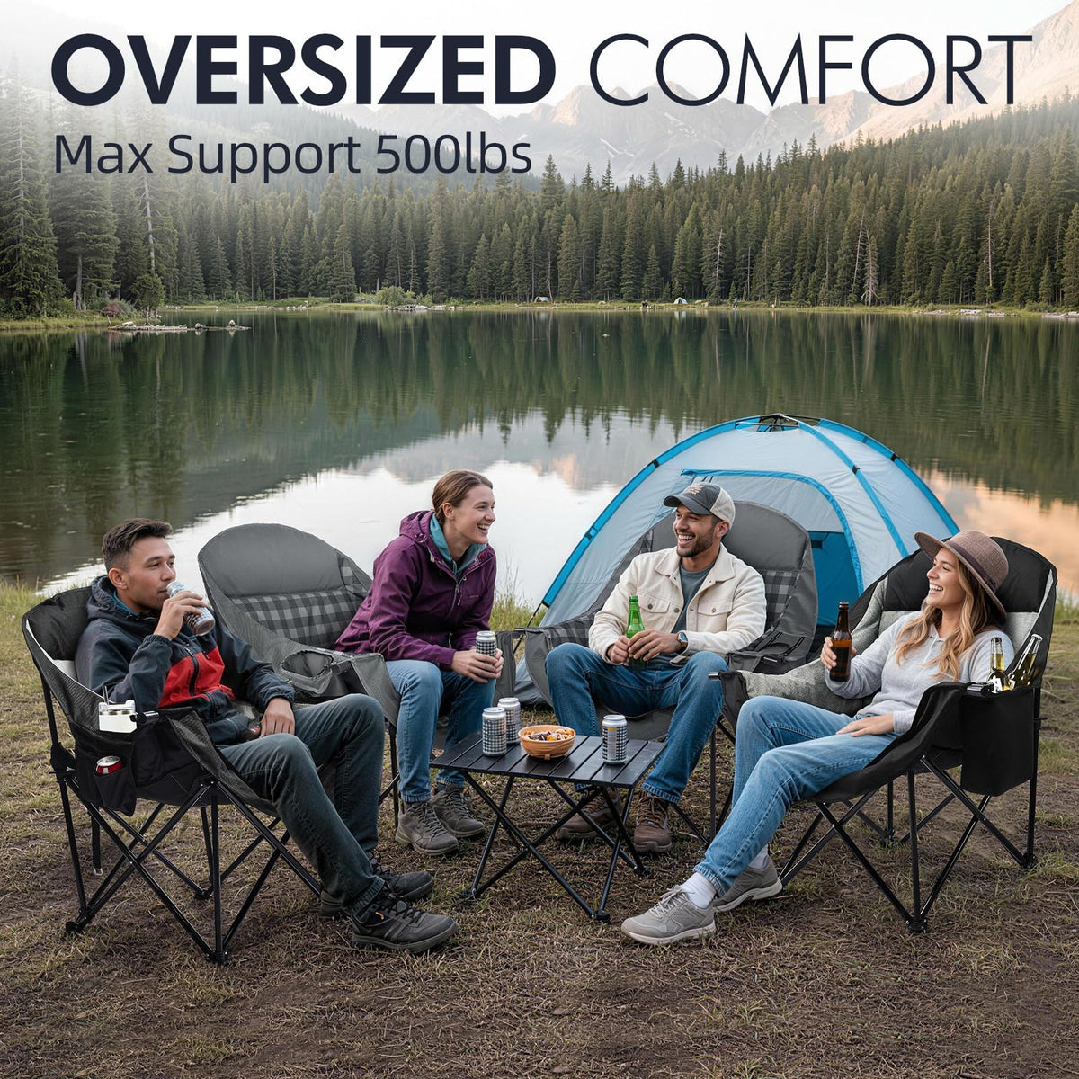 Oversized Camping Chairs for Adults - Heavy Duty Padded Outdoor Camp Chair