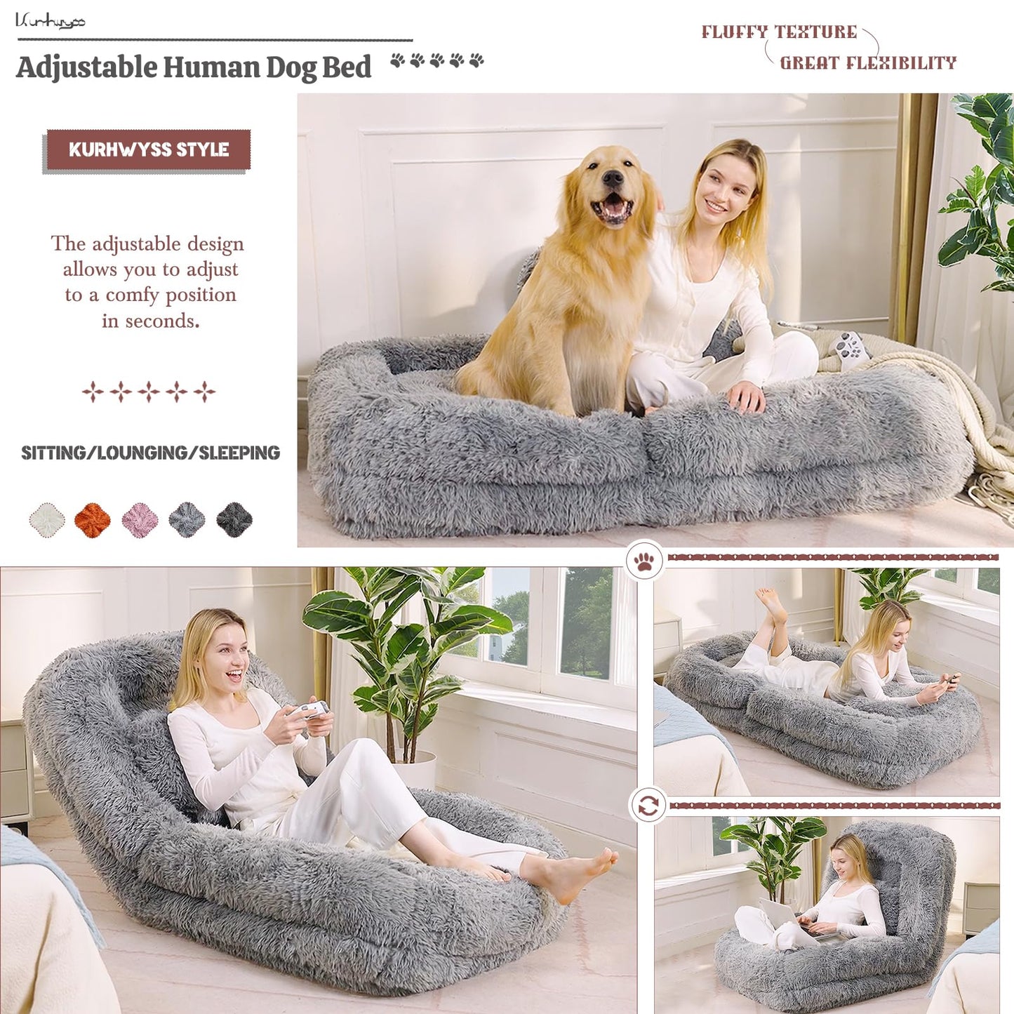 Upholstered Convertible Lounge Chair with 2 Soft Pillows