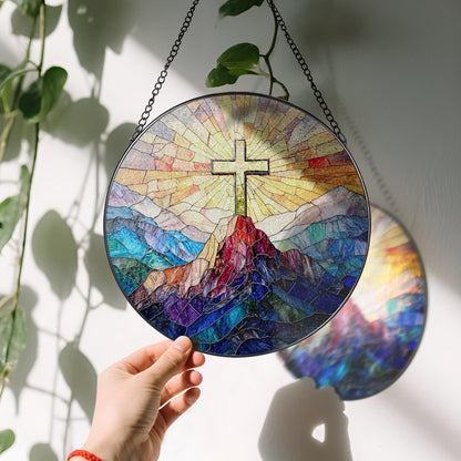 8-Inch Jesus with Cardinals Suncatcher Ornament, Stained Glass Window Hanging & Religious Christmas Ornament, Christian Window Decor — Memorial Gift, Christian Gifts for Her, Religious Gifts