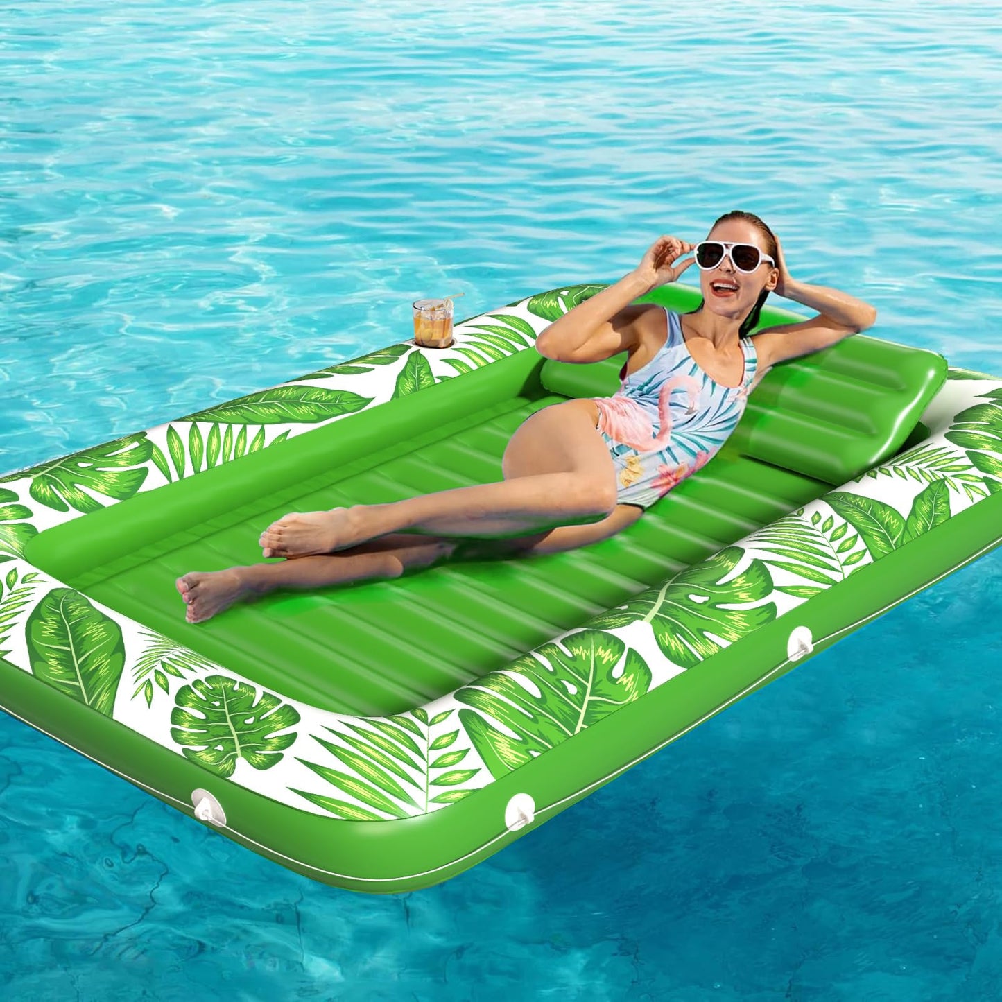 Inflatable Tanning Pool Lounger Float - Jasonwell 4 in 1 Sun Tan Tub Sunbathing Pool Lounge Raft Floatie Toys Water Filled Tanning Bed Mat Pad for Adult Blow Up Kiddie Pool Kids Ball Pit Pool (L)