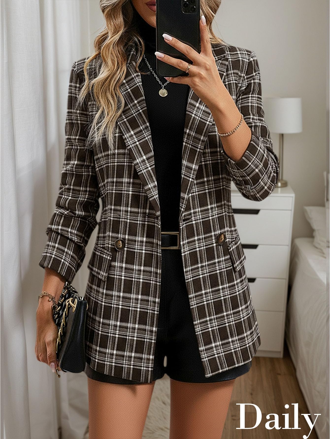 2026 Women's Fall Plaid Blazer Jacket