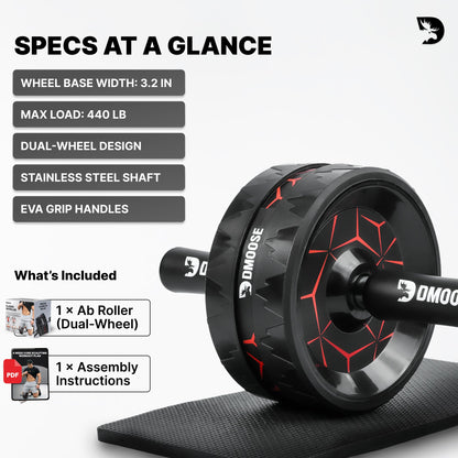 DMoose Fitness Ab Roller Wheel with Elbow Support & 2 Knee Pads - Abdominal Exercise Trainer for Core Strength Training - Ultimate Abs Workout Equipment for Home and Gym - Ab Machine for Men & Women