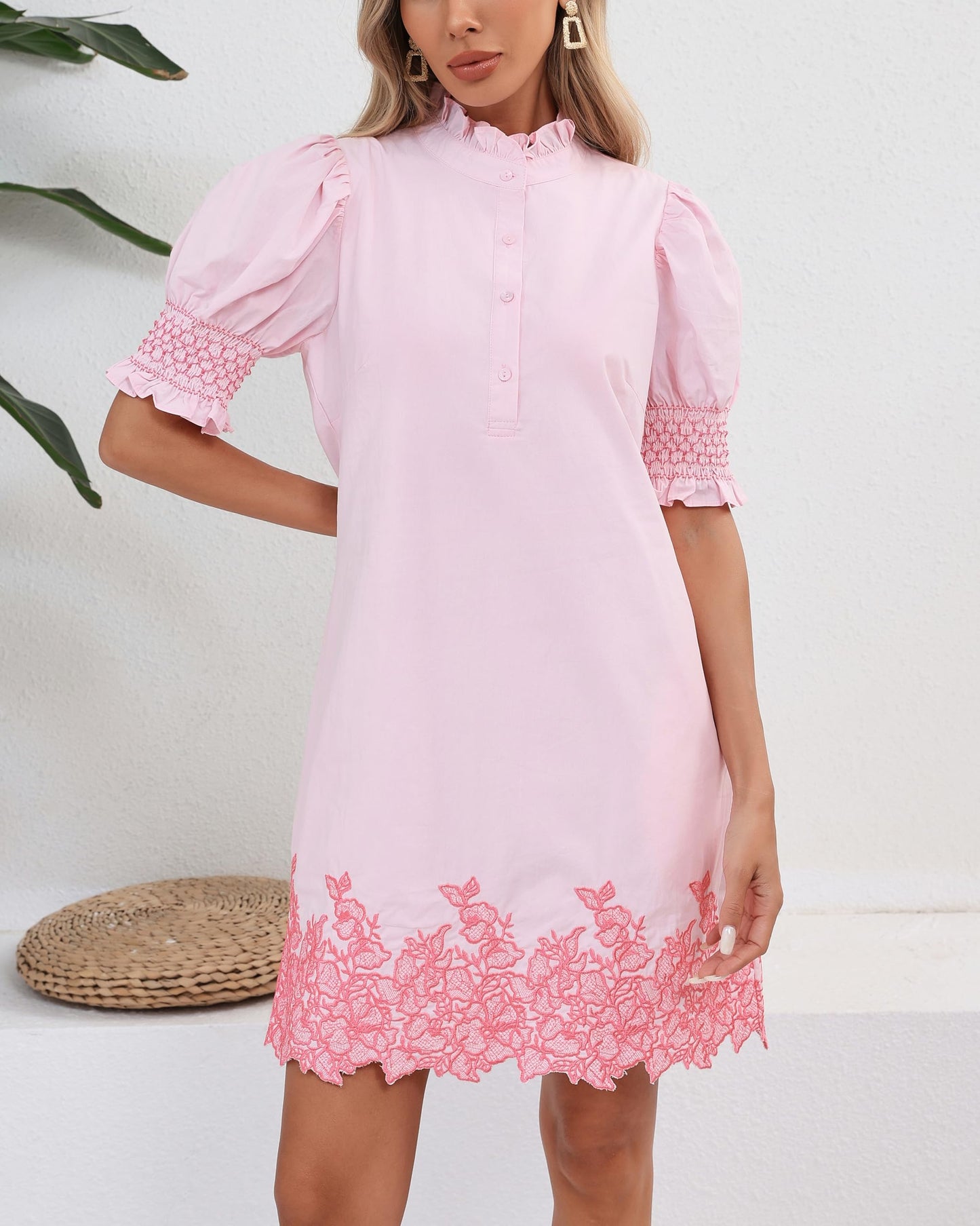 YEXPINE Women's Summer Embroidered Mini Dress