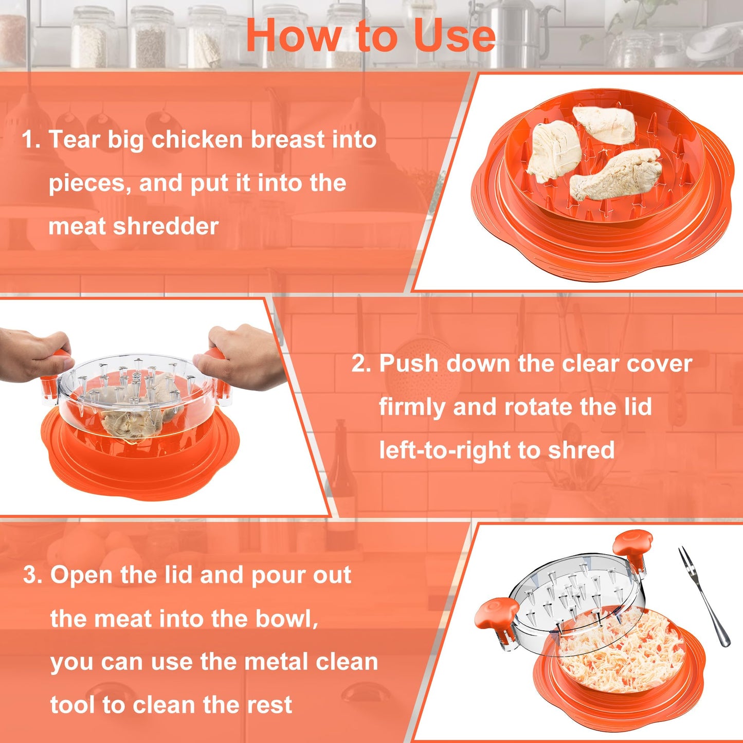 SURETIVIAN Chicken Shredder Tool Twist Large Chicken Breast Shredder with Brush&Fork, Visible Meat Shredder Machine, Anti-Slip Strip, Ergonomic Handle, BPA Free, Pork Beef Chicken(Hot Pink)