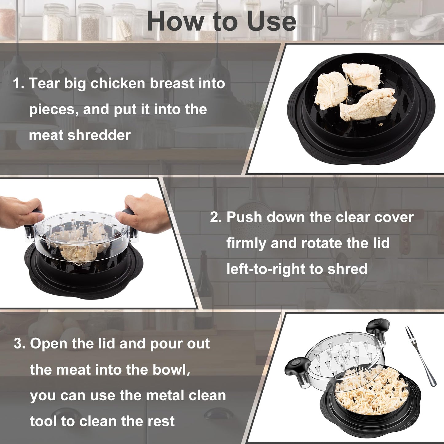 SURETIVIAN Chicken Shredder Tool Twist Large Chicken Breast Shredder with Brush&Fork, Visible Meat Shredder Machine, Anti-Slip Strip, Ergonomic Handle, BPA Free, Pork Beef Chicken(Hot Pink)