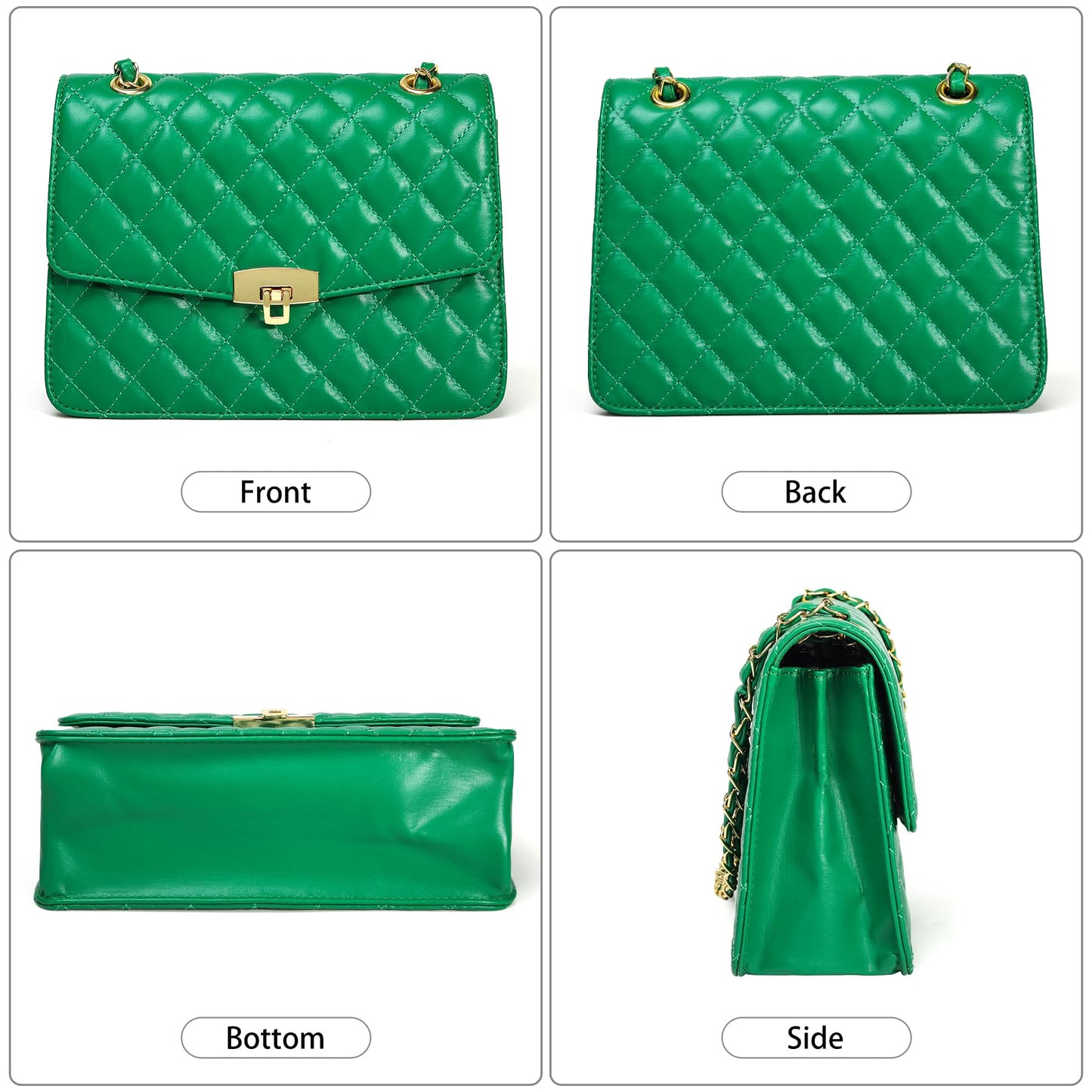 Quilted Leather Crossbody Bags for Women Trendy Ladies Shoulder Purse Satchel HandBag with Chain Strap