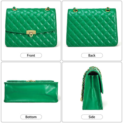Quilted Leather Crossbody Bags for Women Trendy Ladies Shoulder Purse Satchel HandBag with Chain Strap