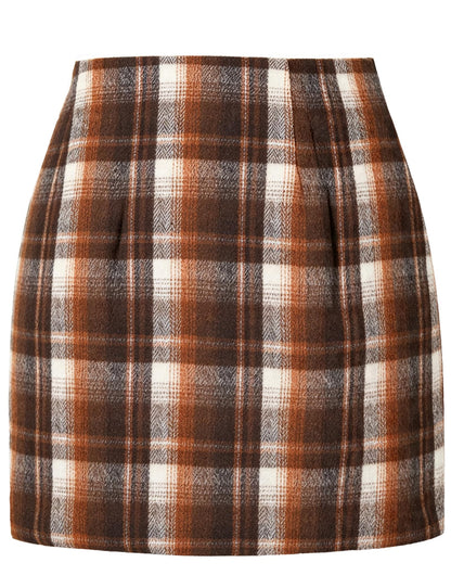 AURUZA Women's Plaid Pencil Mini Skirt