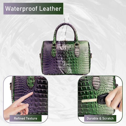 Makcr Joacbv Crocodile Handbag for Women Top Handle Leather Shoulder Purse | Glossy crocodile-embossed vegan leather with rolled handles, buckle details, a structured dome shape, and adjustable strap.