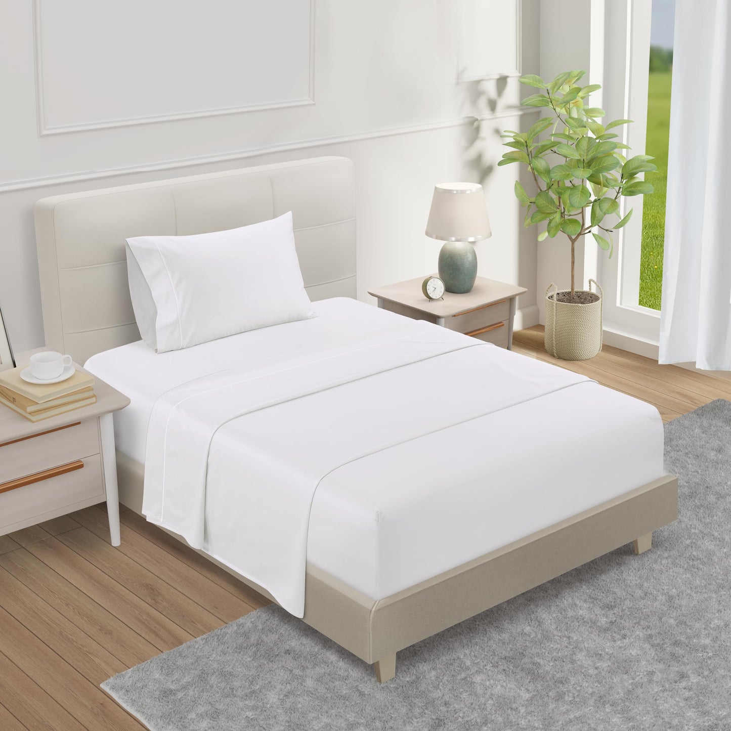 100% Egyptian Cotton Sheets King Size Sheets Set with Fully Elasticated 15" Deep Fitted Sheet & Pillowcase Sets, 800TC Sateen Weave Hotel Collection King Sheet Set, Soft Luxury White Bedding