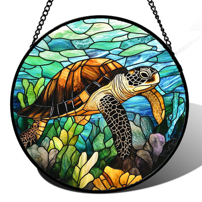 Stained Glass Window Hanging - Golden Christmas Tree Suncatcher for Doors Home Christmas Decoration Winter Sun Catcher Thanksgiving New Year Birthday Gifts for Women Men Mom Nana Girl 7.8 in