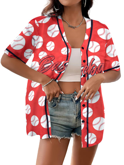 Baseball Shirt Women Baseball Jersey Graphic Button Down Shirt Game Day Short Sleeve Tops