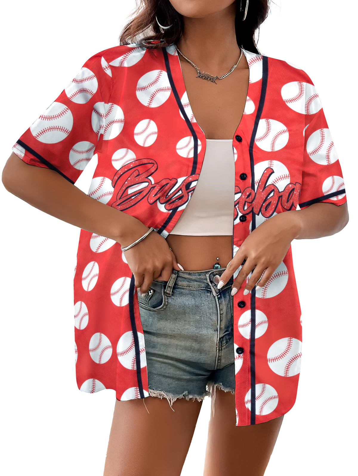 Baseball Shirt Women Baseball Jersey Graphic Button Down Shirt Game Day Short Sleeve Tops