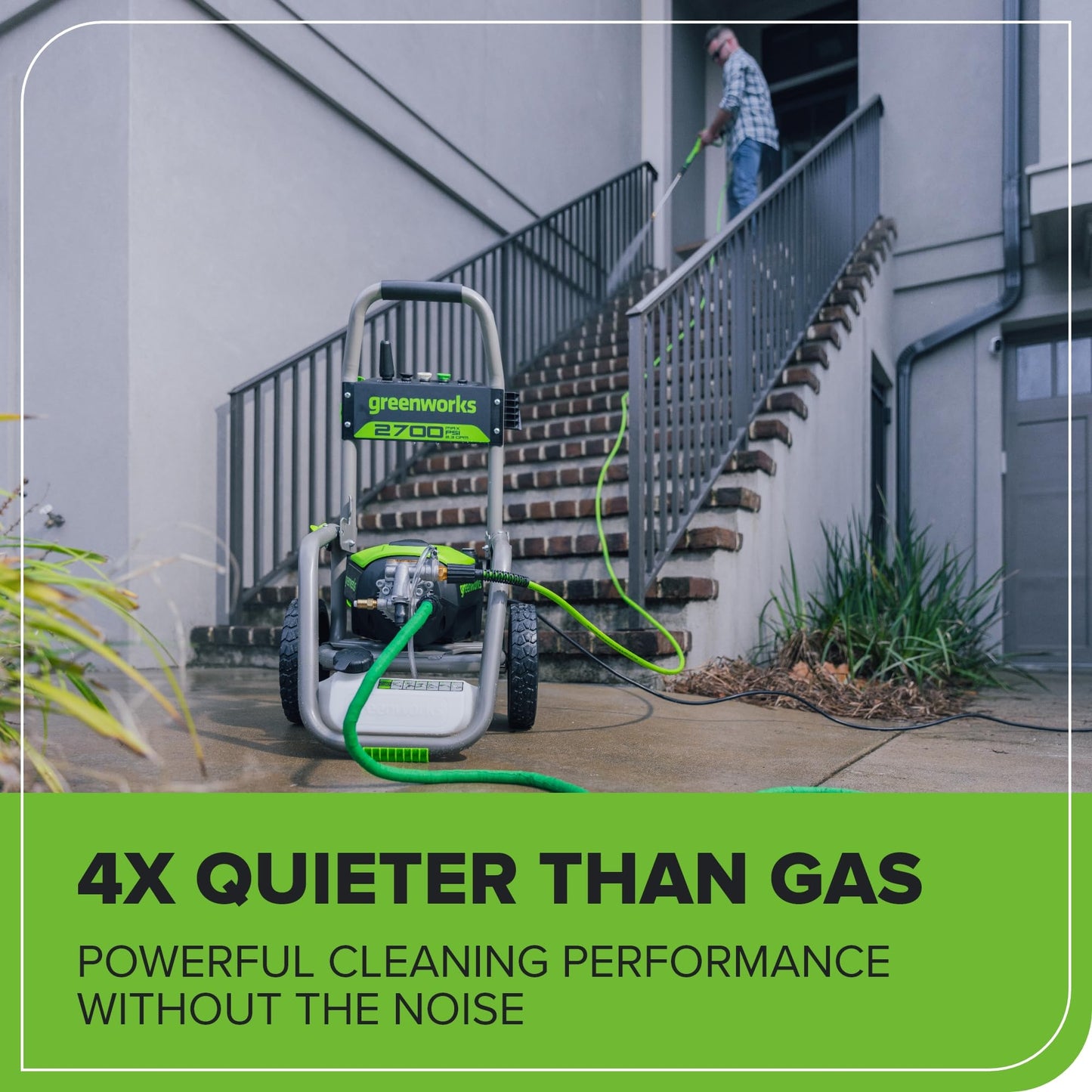 Greenworks 3000 PSI (2.0 GPM Max) Brushless Electric Pressure Washer (15°, 25°, 40°, Turbo and Soap Nozzle) for Use On Decks, Fences, Driveways, Sidewalks, Siding & More. Heavy-Duty