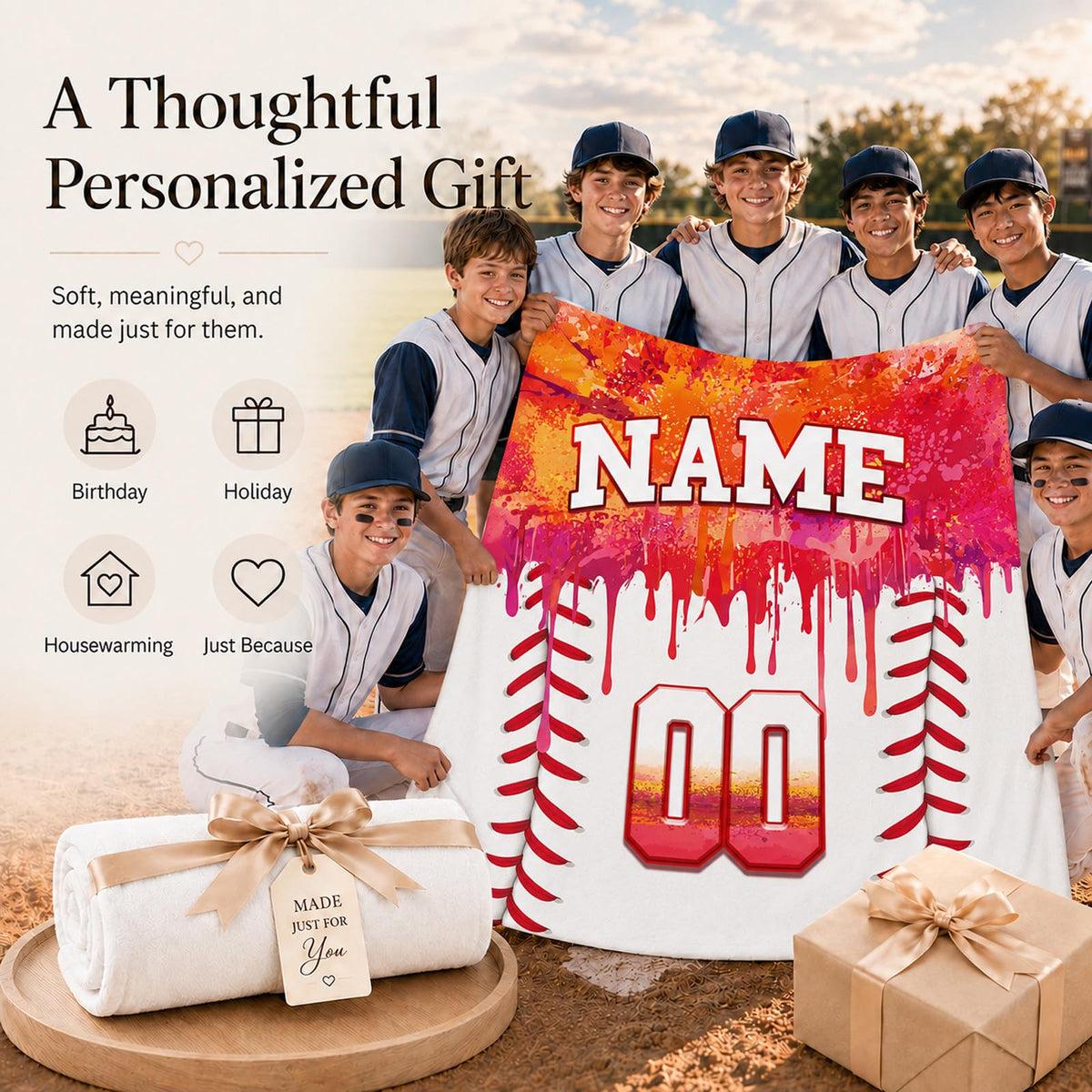 Kids Blanket Custom Baseball Blankets, Splashed Ink Throw Bed Travel