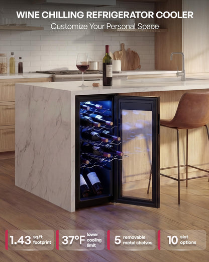 Icyglee 25 Bottle Compressor Wine Cooler Refrigerator, Freestanding Wine Cellar with 41-64°F Adjust Temp & Double-layer Glass Door for Red and White, Wine Cooler for Home Bar, Black