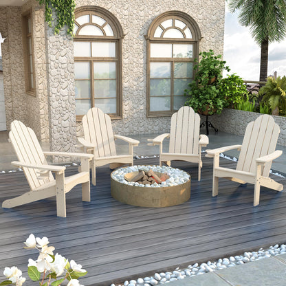 LUE BONA HDPS Adirondack Chairs Set, Fire Pit Outdoor Chair Weather Resistant with Cup Holder, Modern Plastic Chair Plastic for Patio, Deck, Proch, 350LBS, 4 Set, Dark Brown