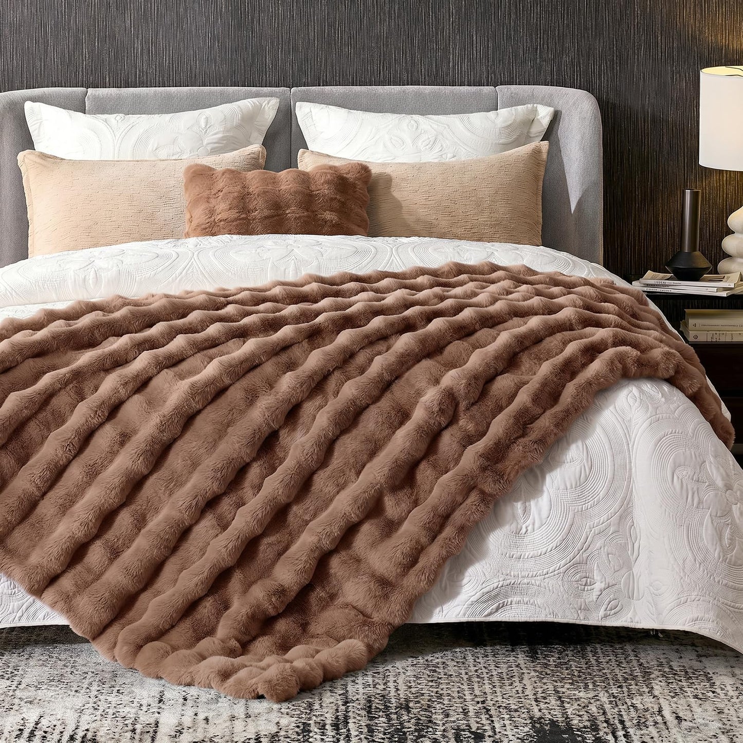 Cozy Bliss Faux Fur Throw Blanket for Couch, Fuzzy Soft Plush Thick Bubble Blanket for Sofa Bedroom Living Room, 50 * 60 Inches Tie Dye Pink