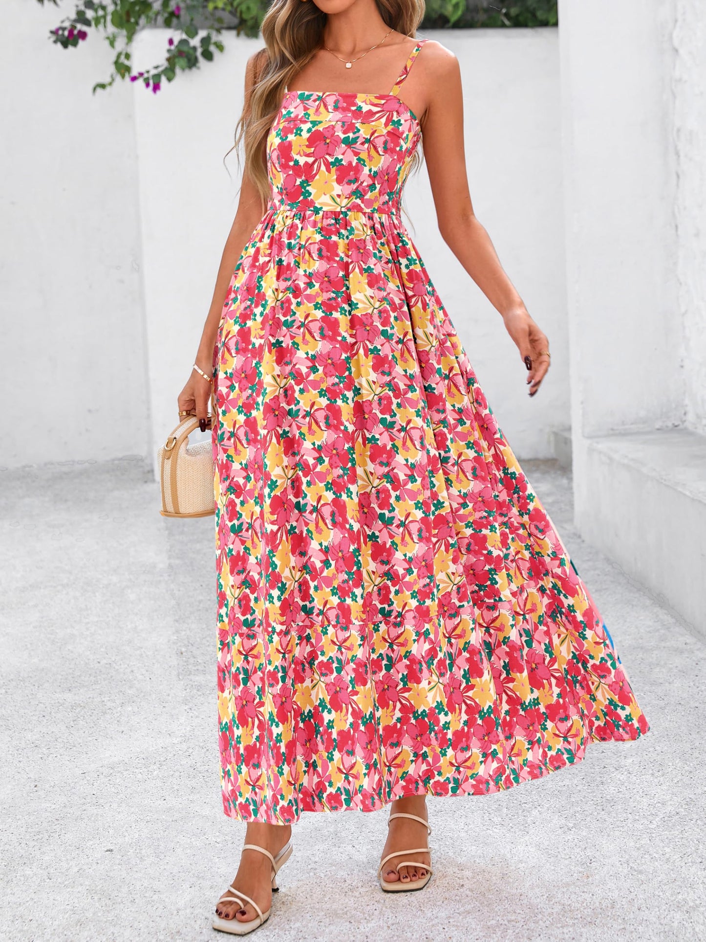 PRETTYGARDEN Women’s Boho Floral Striped Summer Maxi Dress