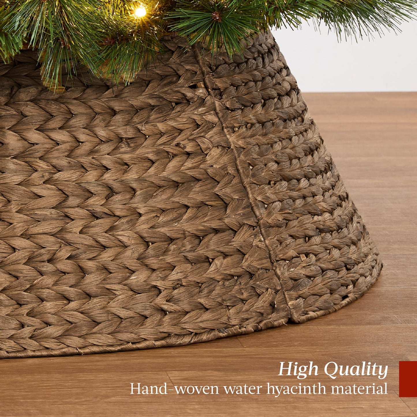 Best Choice Products 42in Christmas Tree Collar, Woven Hyacinth 4-Piece Holiday Rattan Tree Skirt Accessory for Home w/Cord Cut-Out - Chestnut
