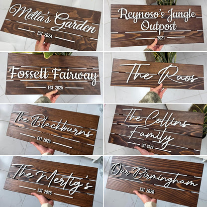 Wooden Name Sign Personalized and Custom, Solid Rustic Wood, Wedding Gifts for Couples, Home, Office, Family Last Name Established Signs, Est. Date Sign 28x13" (Large)
