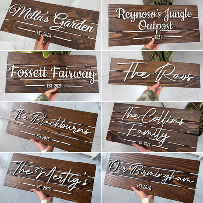 Wooden Name Sign Personalized and Custom, Solid Rustic Wood, Wedding Gifts for Couples, Home, Office, Family Last Name Established Signs, Est. Date Sign 28x13" (Large)