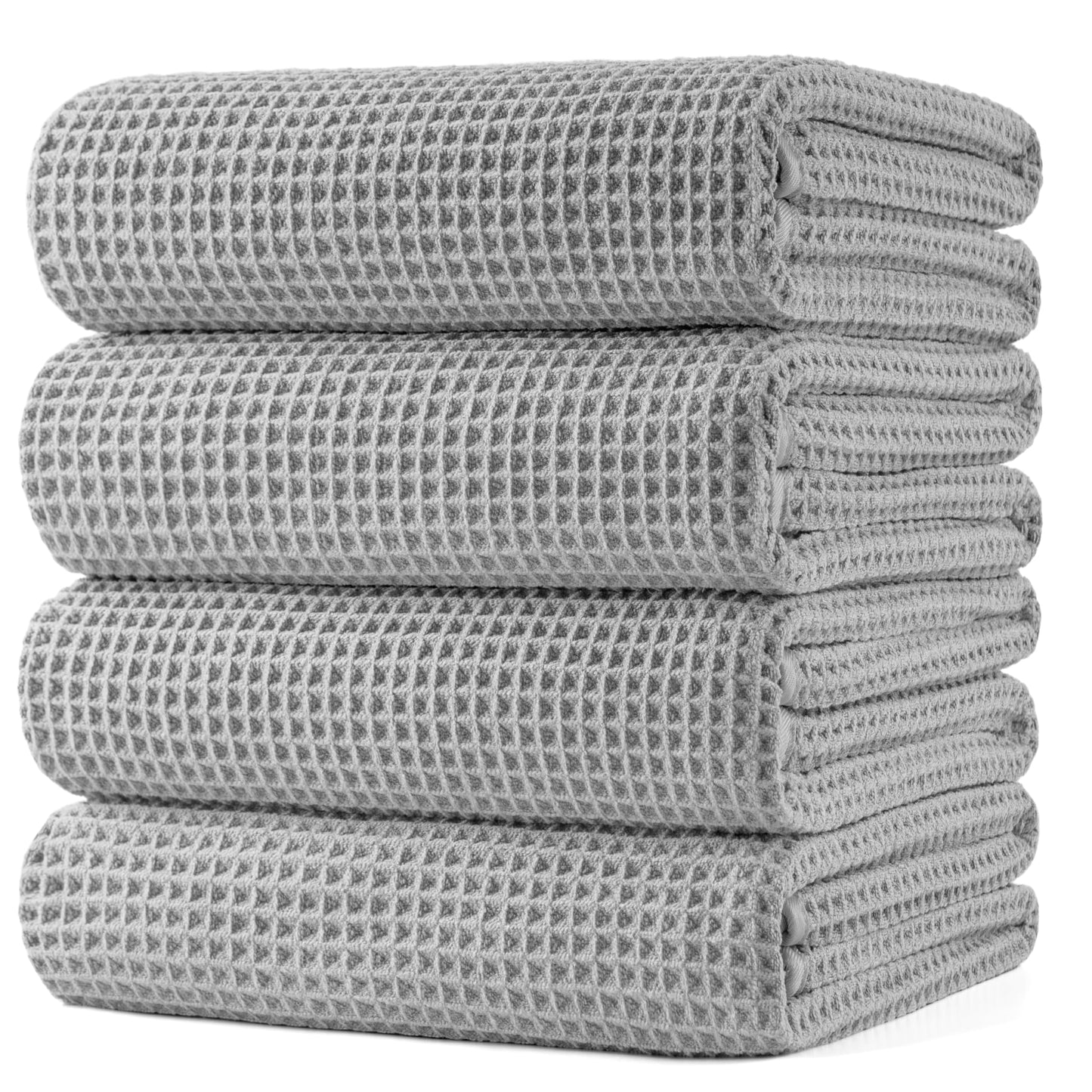 POLYTE 430 GSM Microfiber Oversize Quick Dry Lint Free Bath Towel, 60 x 30 in, 4 Pack (Waffle Weave)