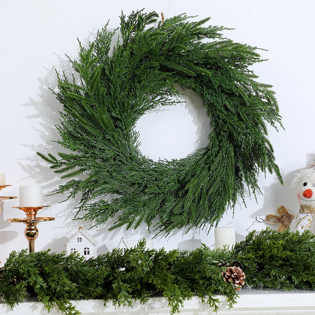 Wavwavw 48" Christmas Large Norfolk Pine Wreath for Front Door