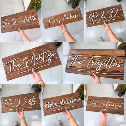 Wooden Name Sign Personalized and Custom, Solid Rustic Wood, Wedding Gifts for Couples, Home, Office, Family Last Name Established Signs, Est. Date Sign 28x13" (Large)