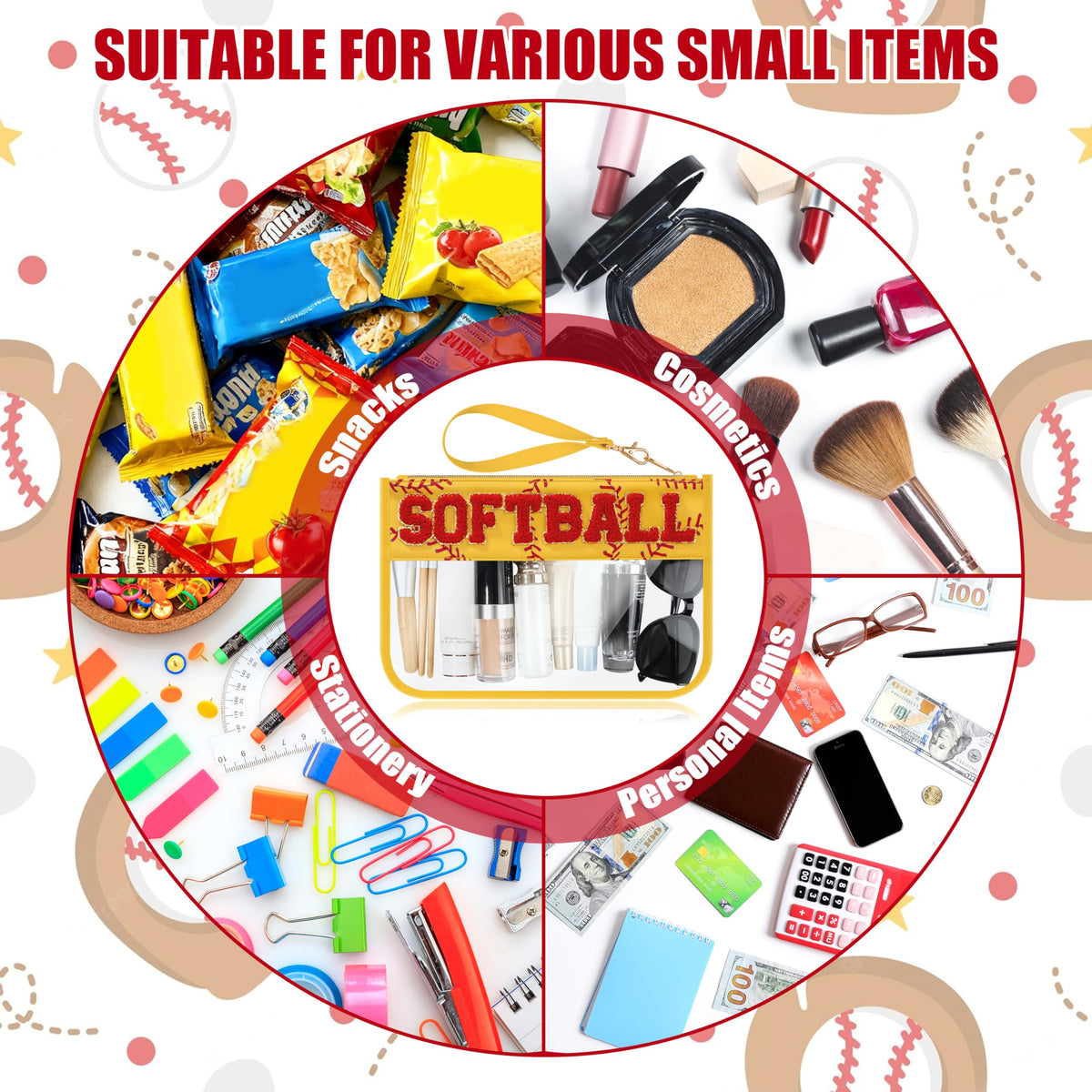 BuyCard Soccer Gift Makeup Bag with Chenille Letter Patch, Clear Cosmetic Pouch PVC Organizer Purse, Waterproof Travel Bag, Portable Toiletry Storage Bag for Her Friends